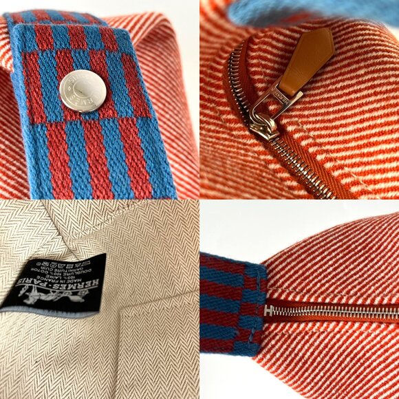 HERMES Bride-A-Brac H Natte Wool PM Tomette Red Blue Pouch Toiletry Bag - Picture 10 of 12